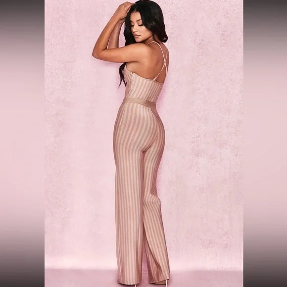 HOUSE OF CB 'Devi' Taupe + Pale Pink Strappy Bandage Jumpsuit